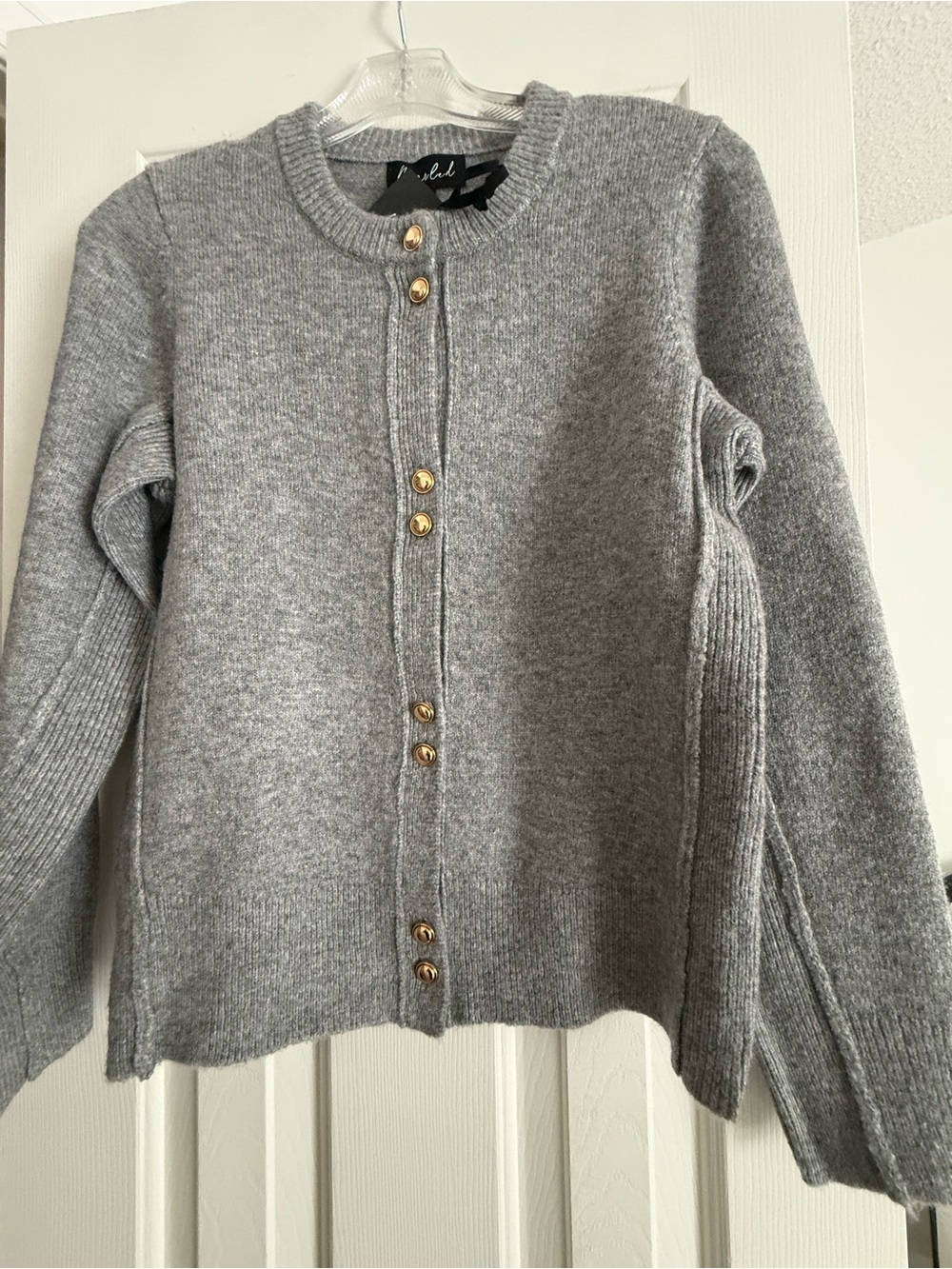 Marled Gray Button-Front Cardigan with Gold Buttons NWT